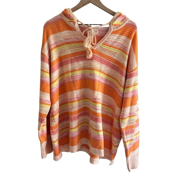 Isaac Mizrahi Live! Bridgehampton Striped Sweater with Hood Size XL Casual Cozy - Picture 1 of 16